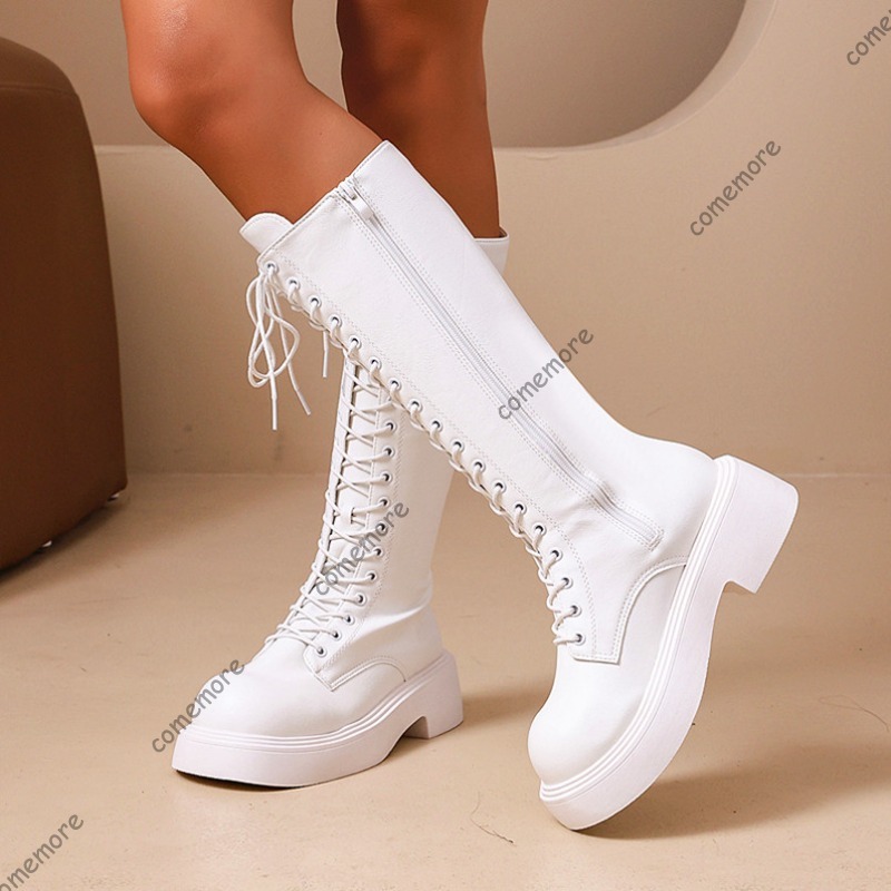 Sewing Front Zipper - Bottes longues vintage pour femme à