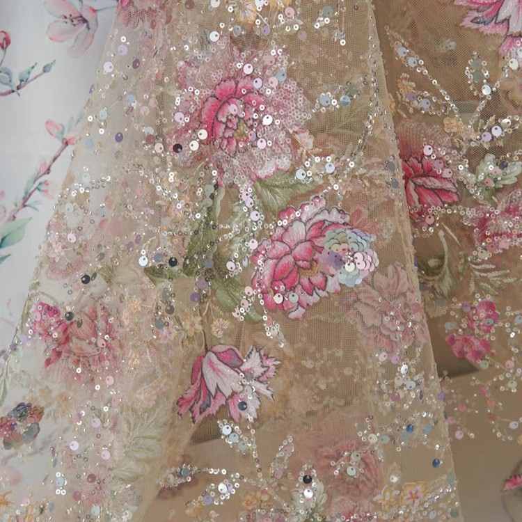 Tissu en dentelle perlée de lu - Sewing Embroidery Fabric avis et prix