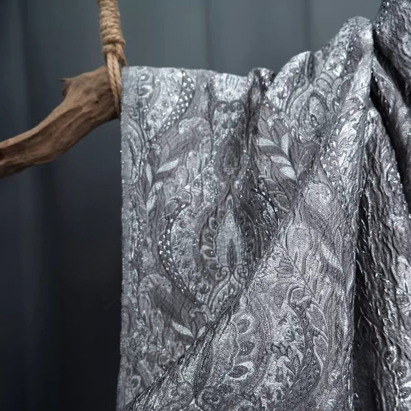 Tissu Jacquard Gris Brillant S - Textile And Sewing Materials avis et prix